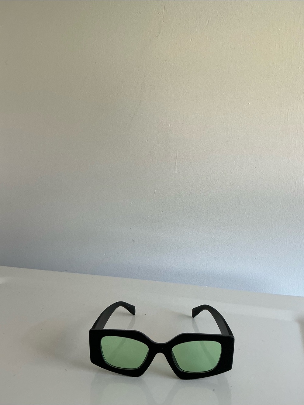 Black Frame Sunglasses with Green Lenses - Women Accessories